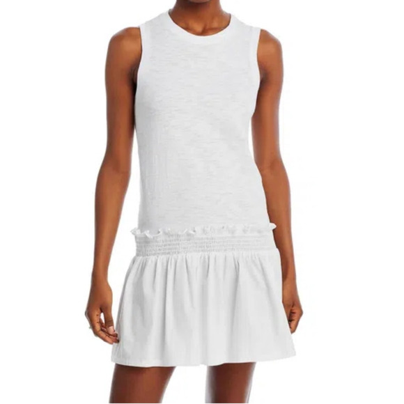 Cinq a Sept Dress Betsie smocked drop waist minidress white size Medium M - Picture 1 of 8